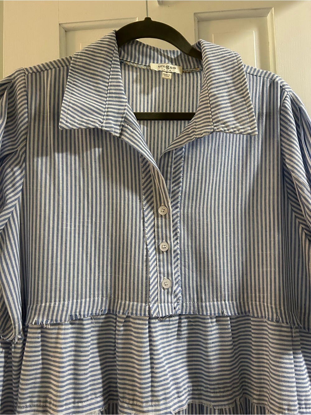 Umgee Blue & White Striped Button-Front Peplum Blouse